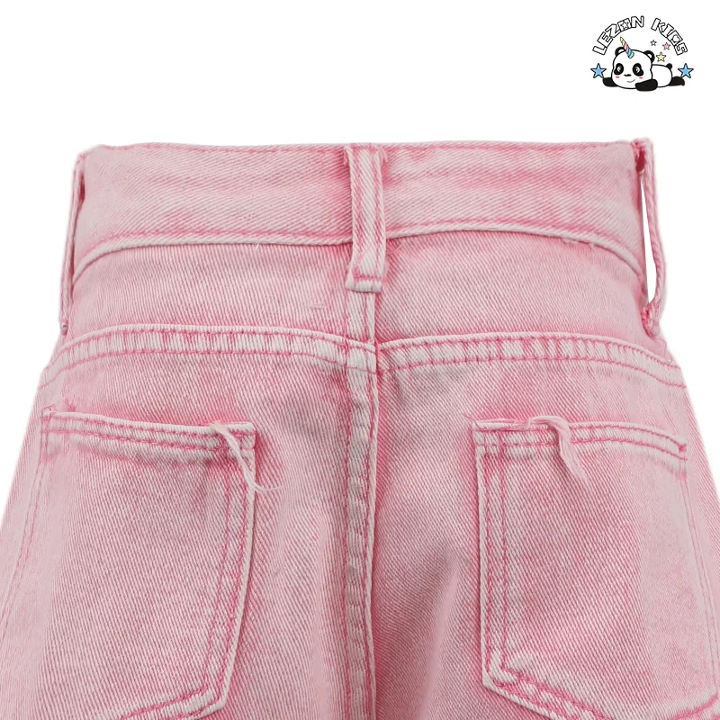 LEZONKIDS - Roupas infantis femininas elegantes e modernas por atacado Calções de jeans casuais com brilho para crianças